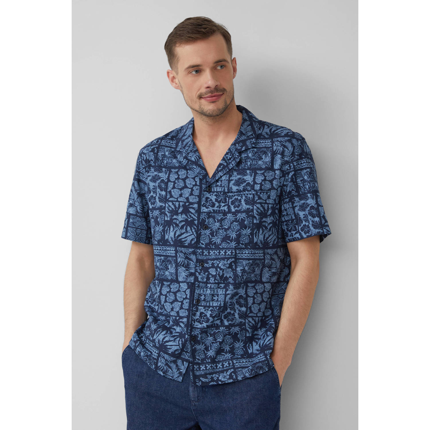 S.Oliver casual overhemd donkerblauw