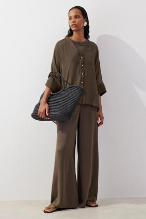 wide leg regular waist casual broek bruin