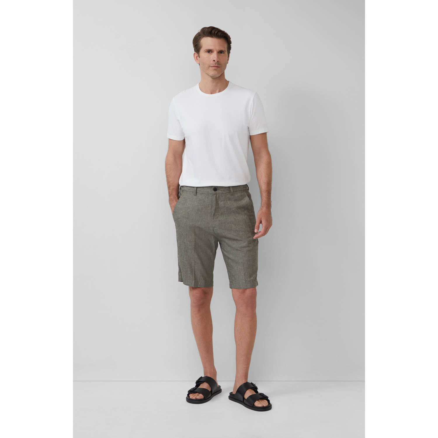 s.Oliver BLACK LABEL linnen regular chino short groen