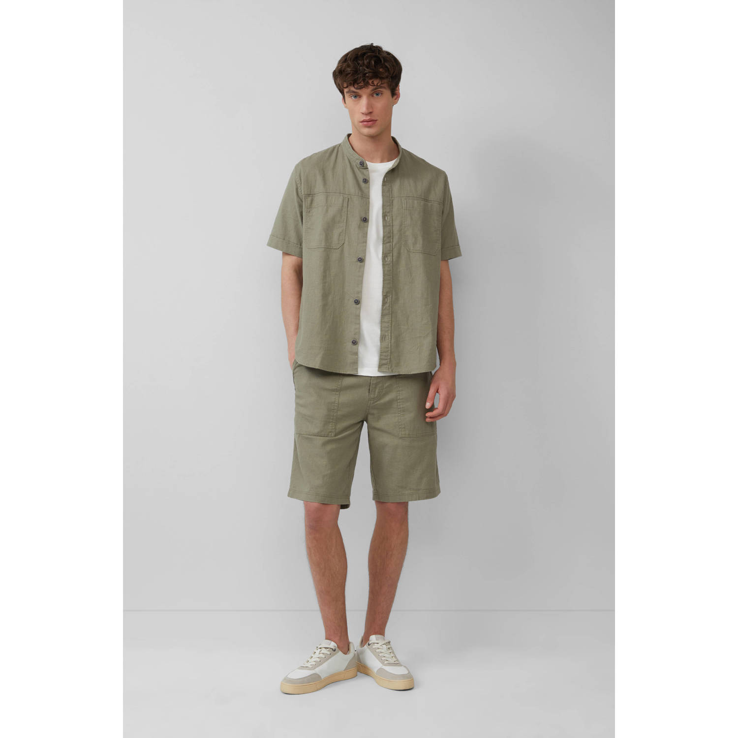 s.Oliver linnen relaxed bermuda short donkergroen