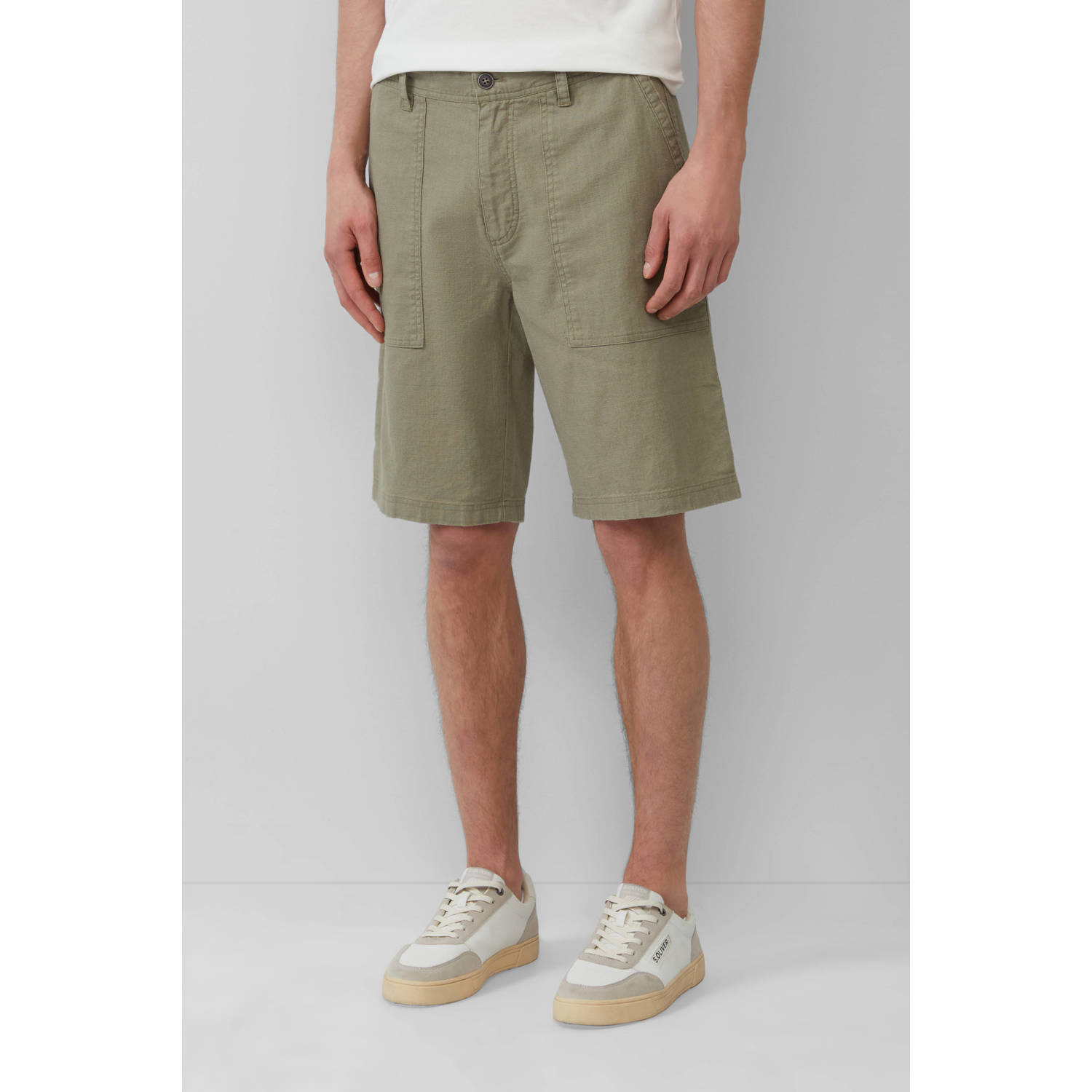 S.Oliver linnen relaxed bermuda short donkergroen