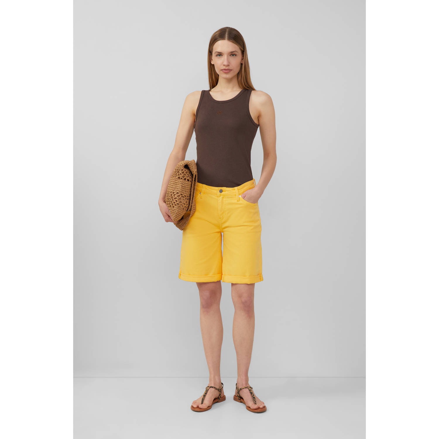 s.Oliver denim regular waist short geel