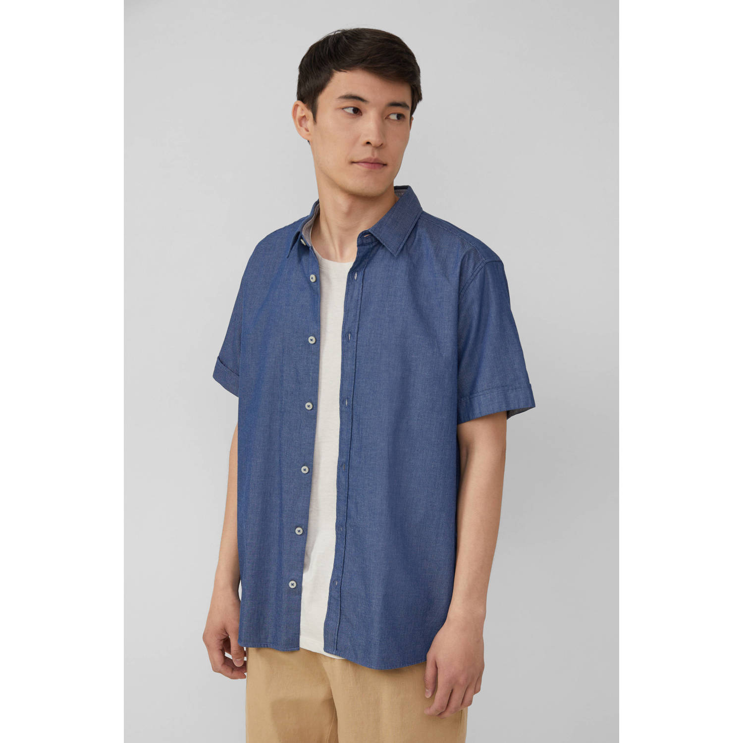 S.Oliver casual overhemd met textuur donkerblauw