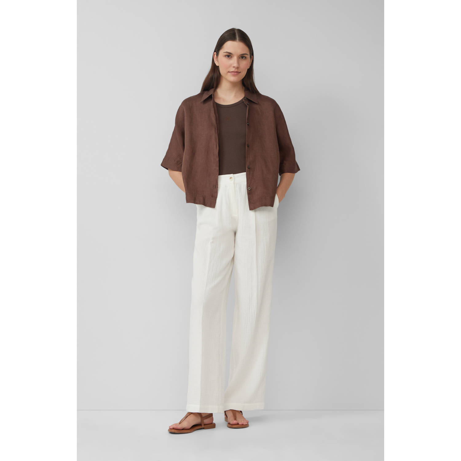 s.Oliver linnen blouse donkerbruin