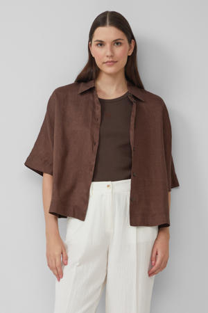 linnen blouse donkerbruin