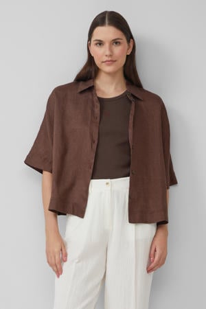 linnen blouse donkerbruin