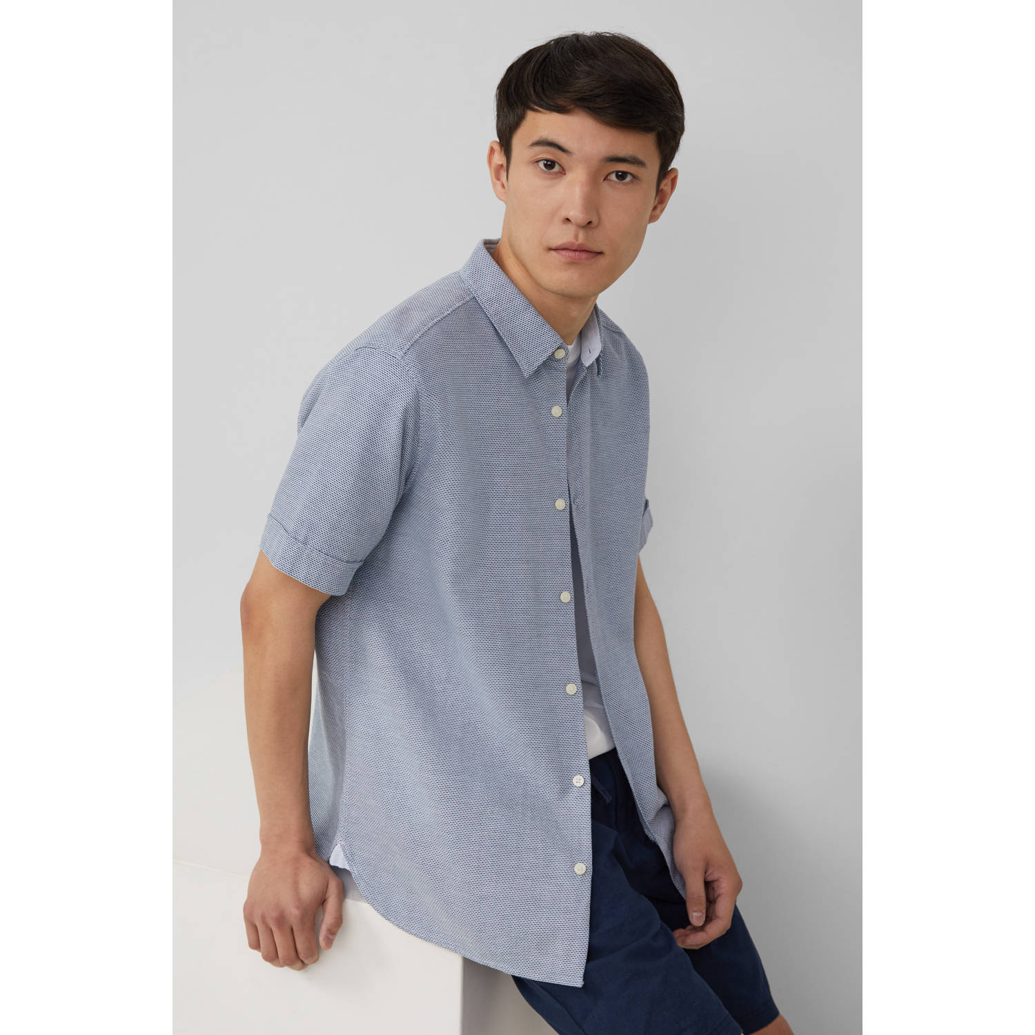 S.Oliver casual overhemd met textuur grijsblauw