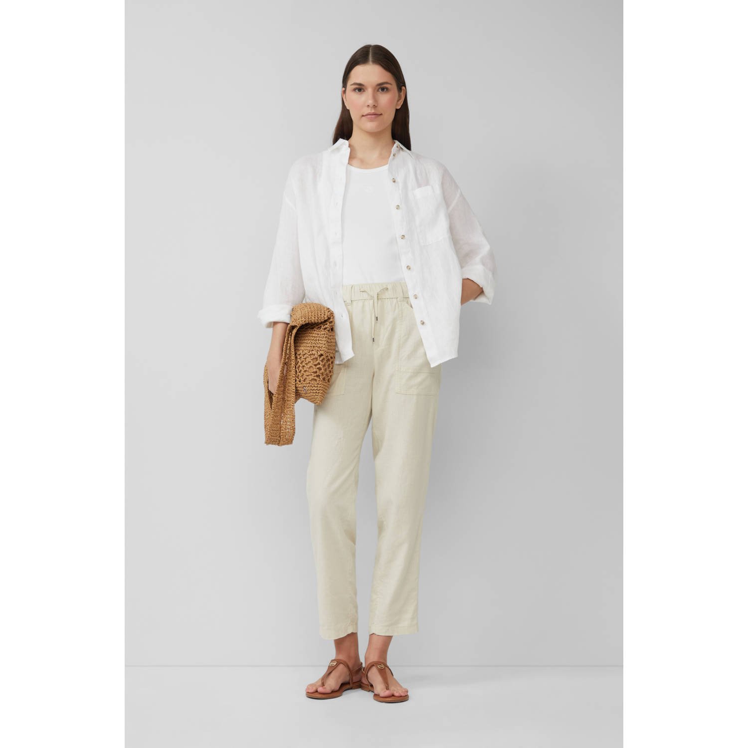S.Oliver linnen regular waist casual broek ecru