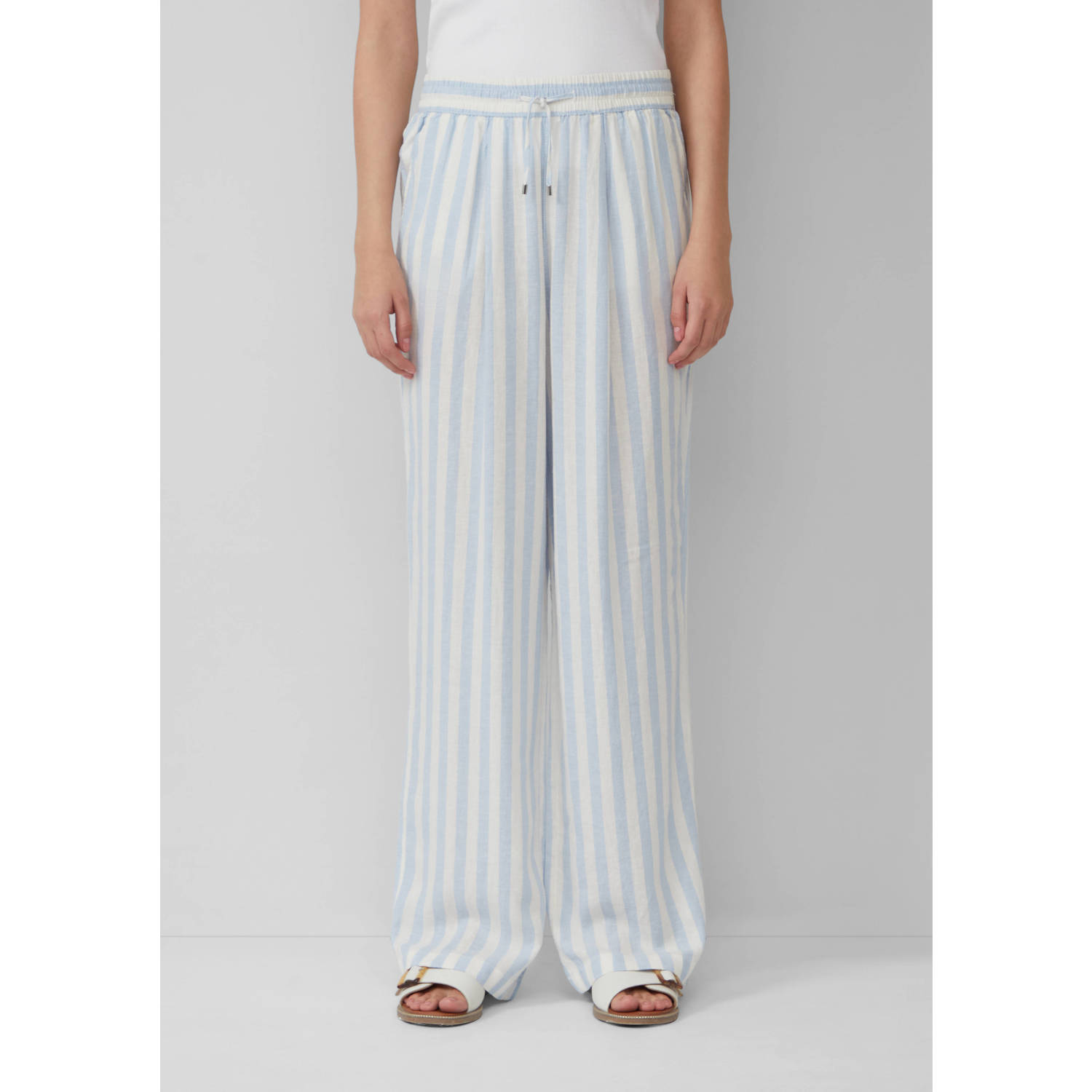 S.Oliver linnen straight high waist casual broek lichtblauw