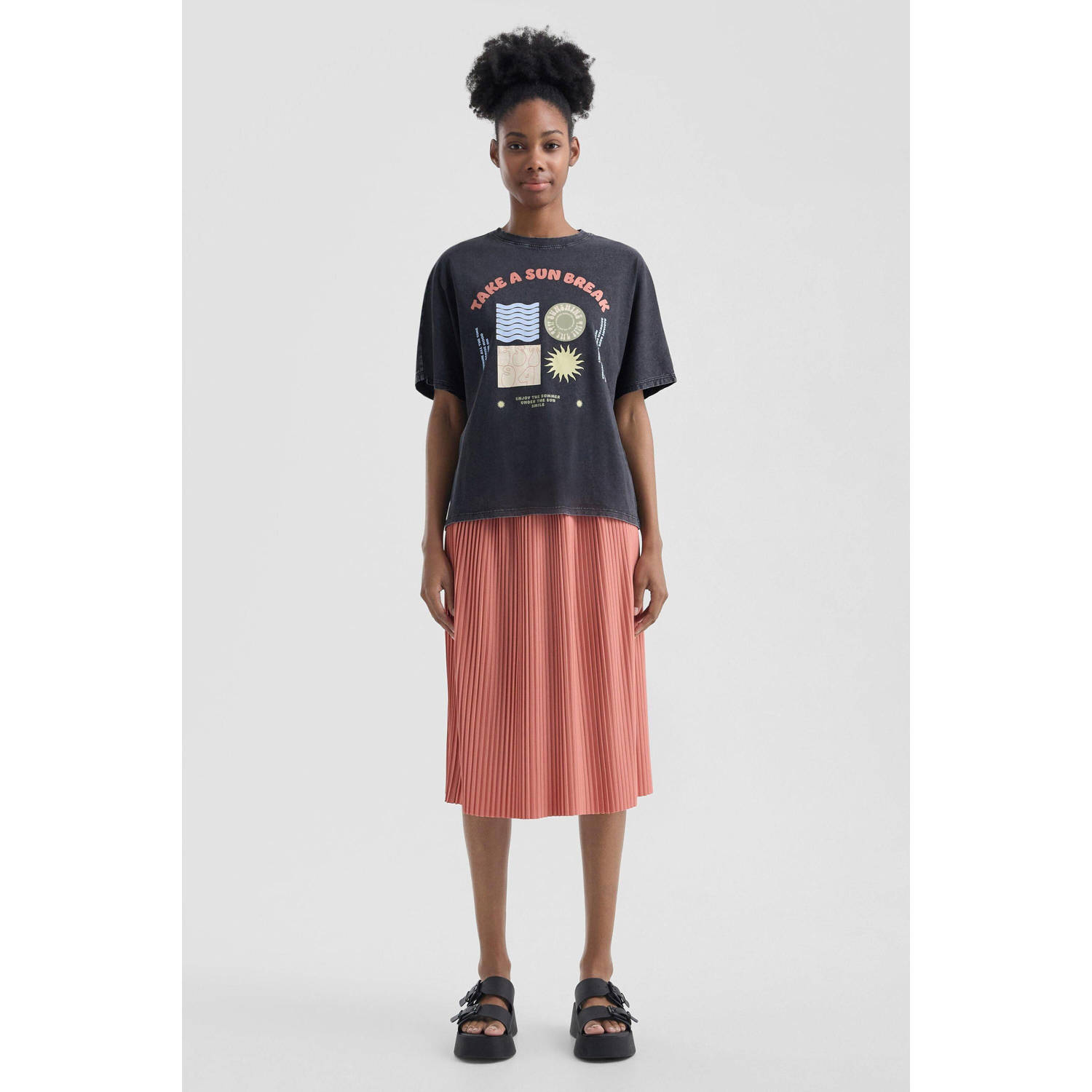 Q S by s.Oliver midi rok koraalrood