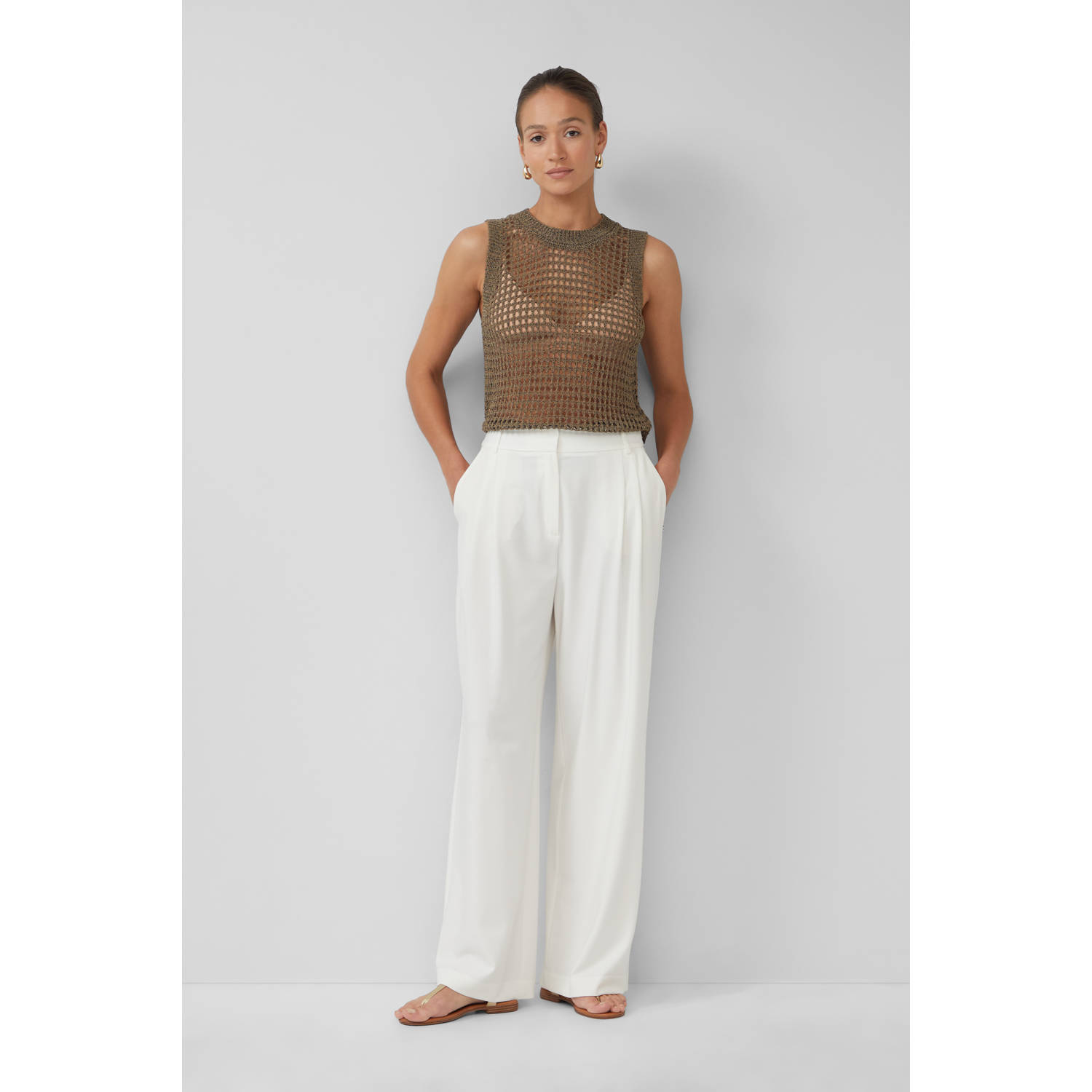 s.Oliver BLACK LABEL wide leg regular waist pantalon wit