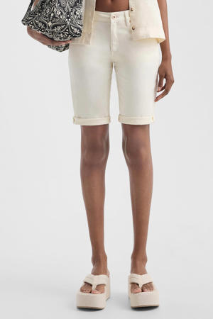 satijnen regular waist denim short ecru