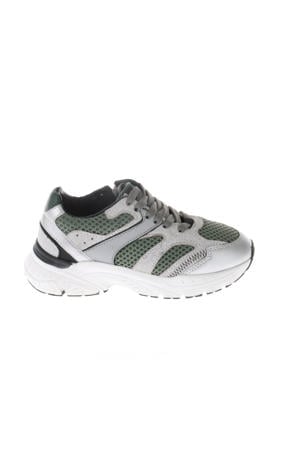 leren chunky sneakers groen/zilver