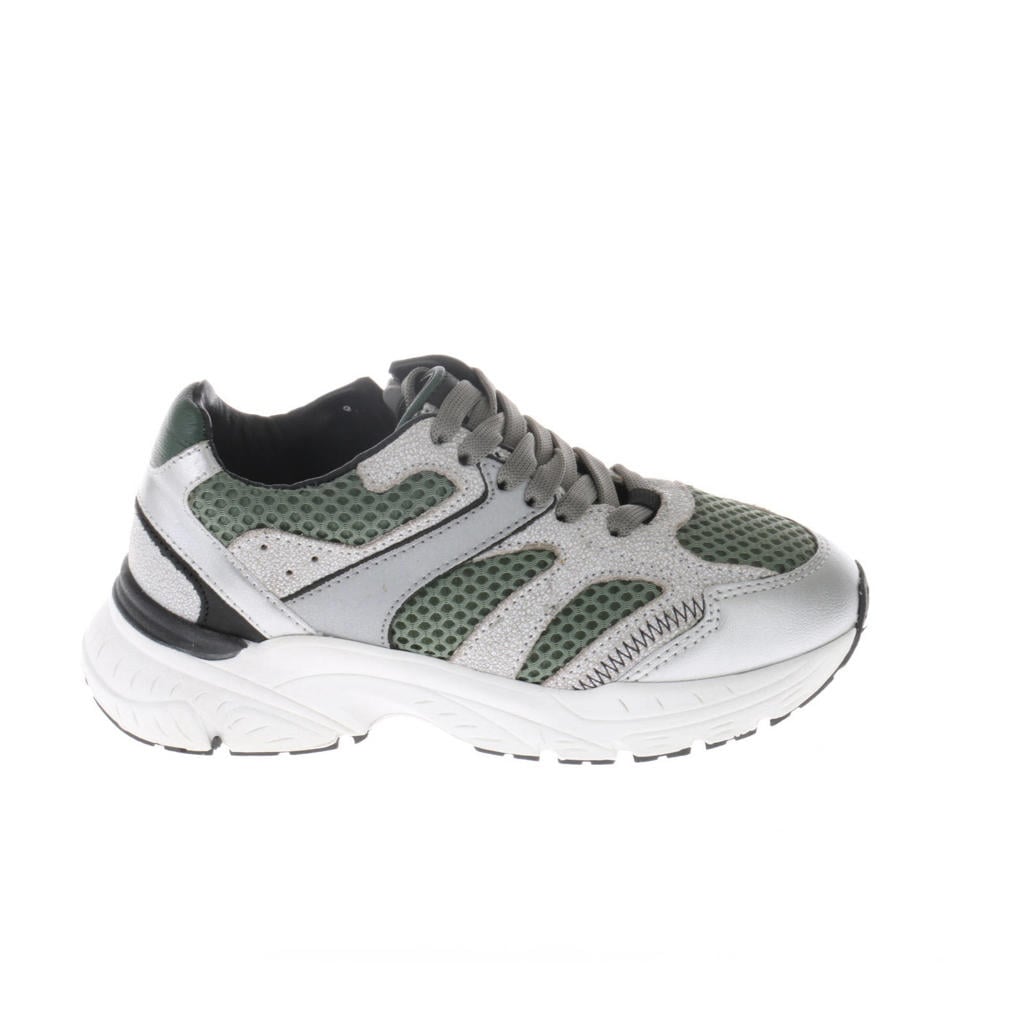Groen en zilverkleurige jongens Hip leren chunky sneakers van suède, leer, metallic en velours met veters