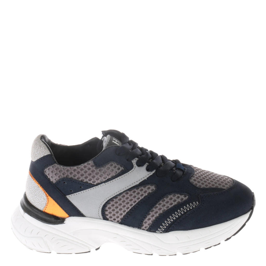 Donkerblauw en grijze jongens Hip leren chunky sneakers van suède, leer, metallic en velours met veters