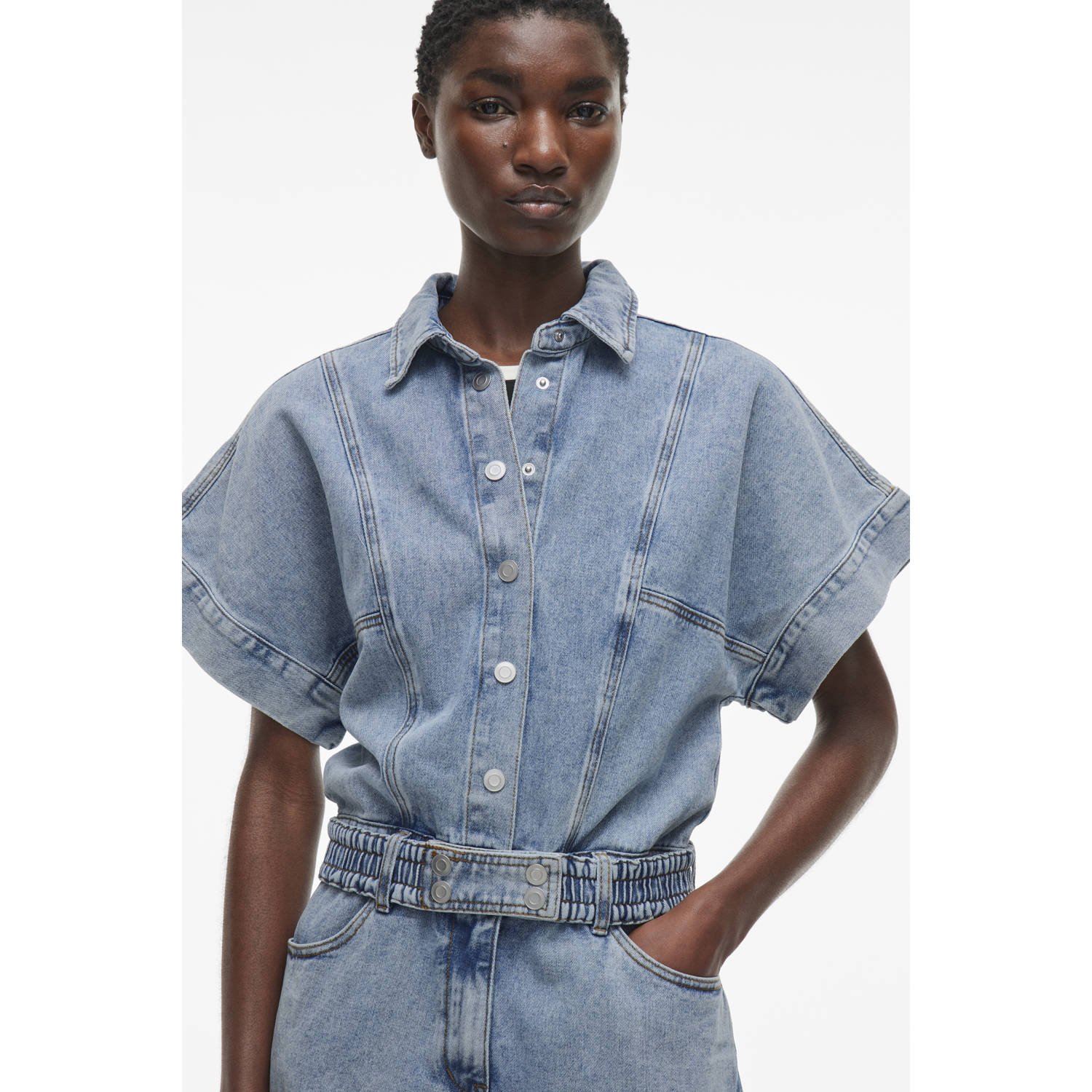 ROUGE EDIT Dames Jumpsuits Roujolie 2 4 Denim Playsuit Blauw