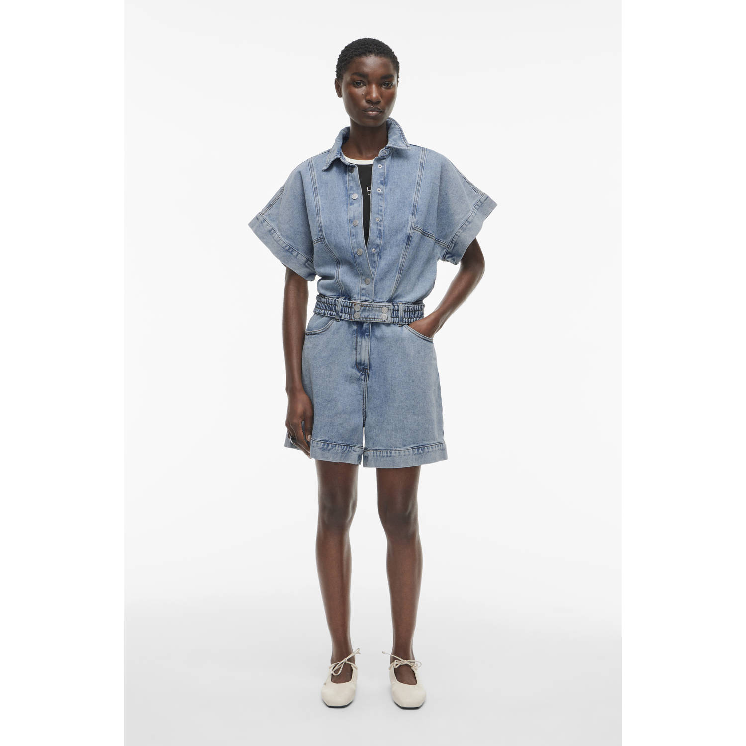 ROUGE EDIT denim light blue denim playsuit
