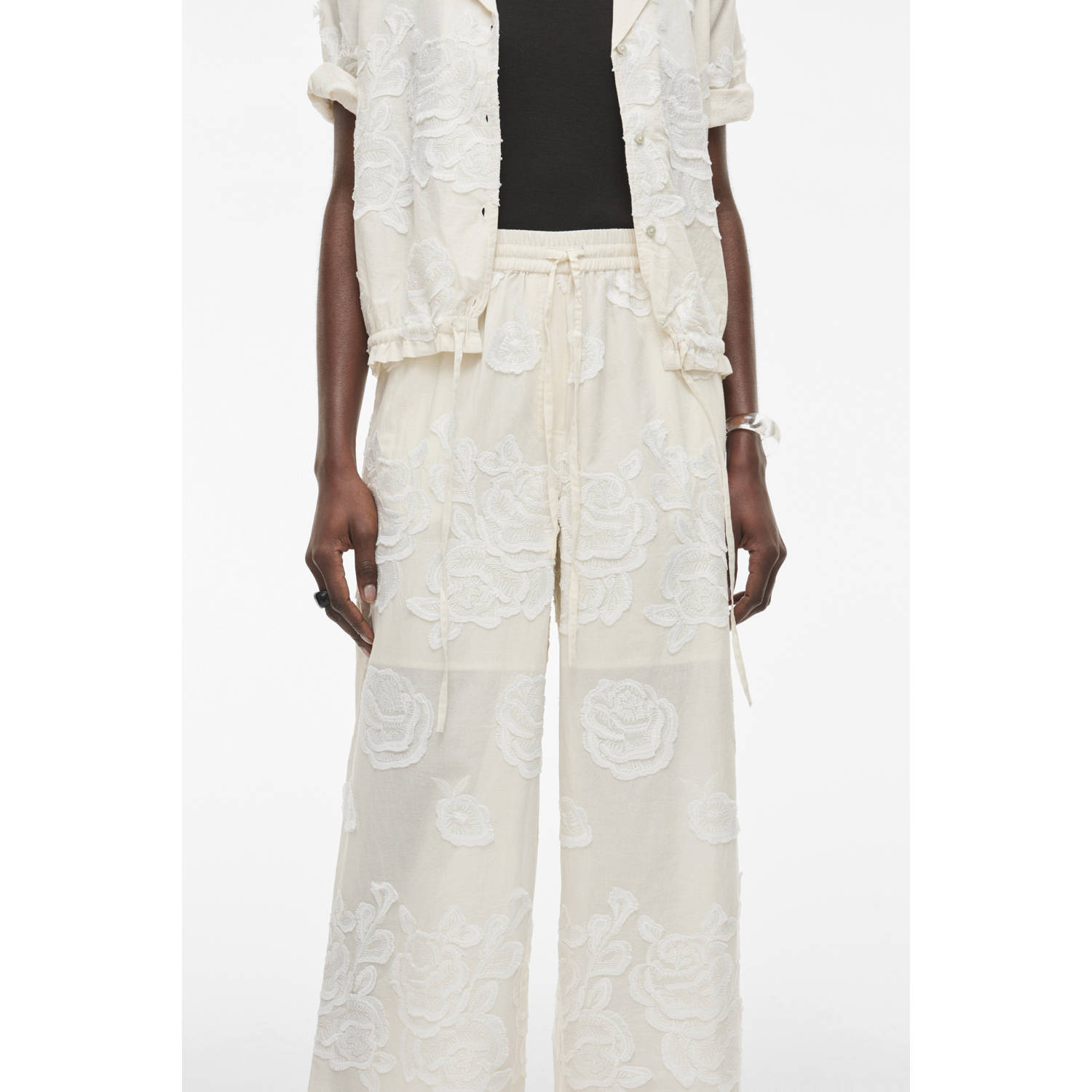 ROUGE EDIT wide leg high waist broek ecru