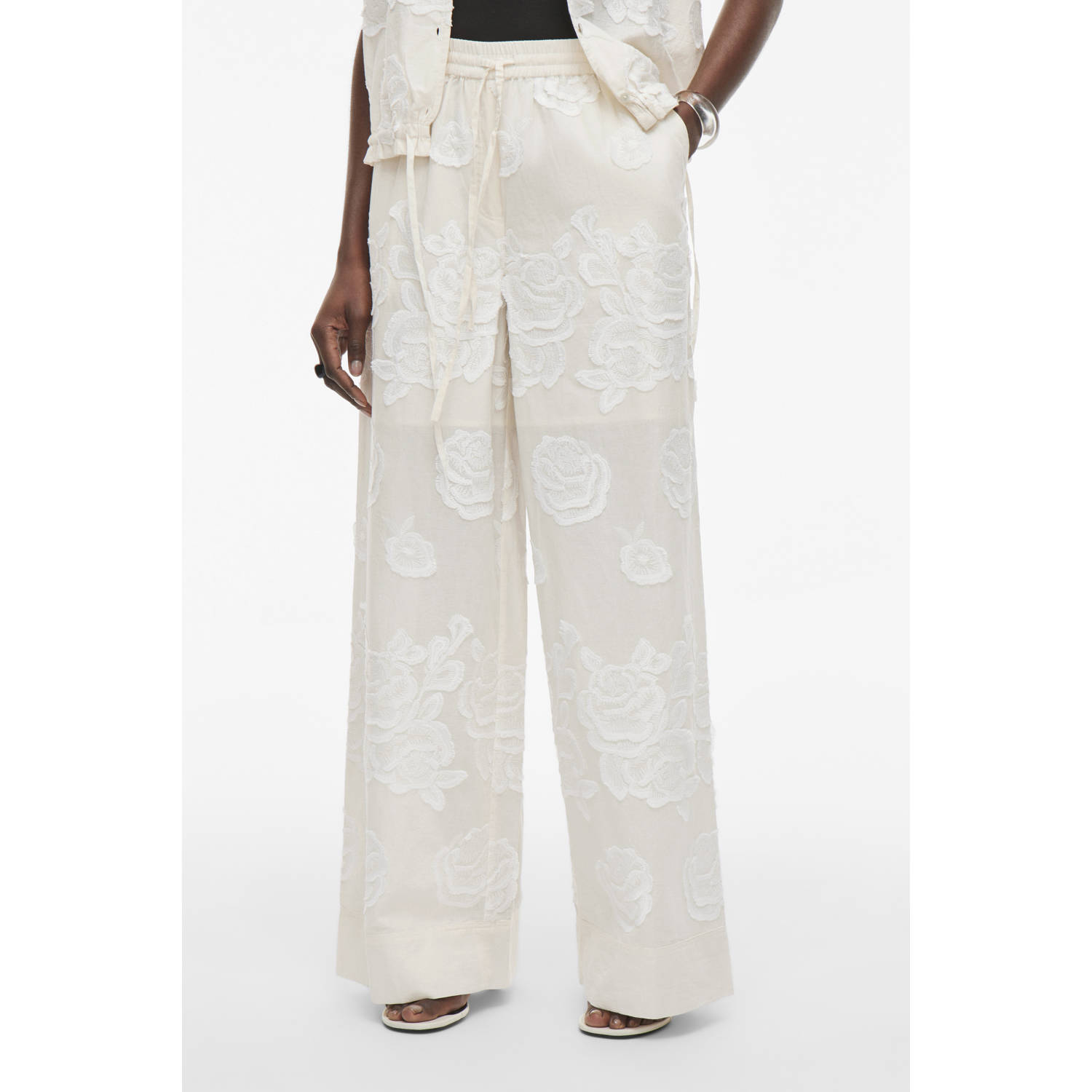 ROUGE EDIT wide leg high waist broek ecru