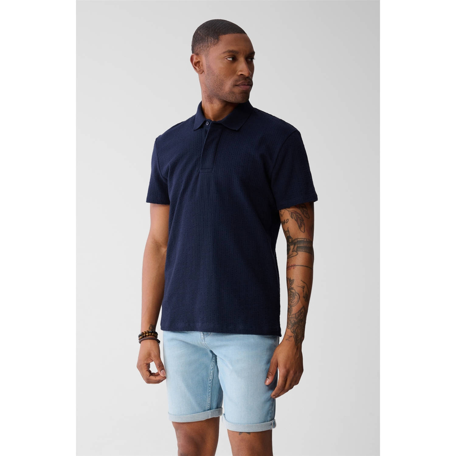 Shoeby regular polo met textuur donkerblauw