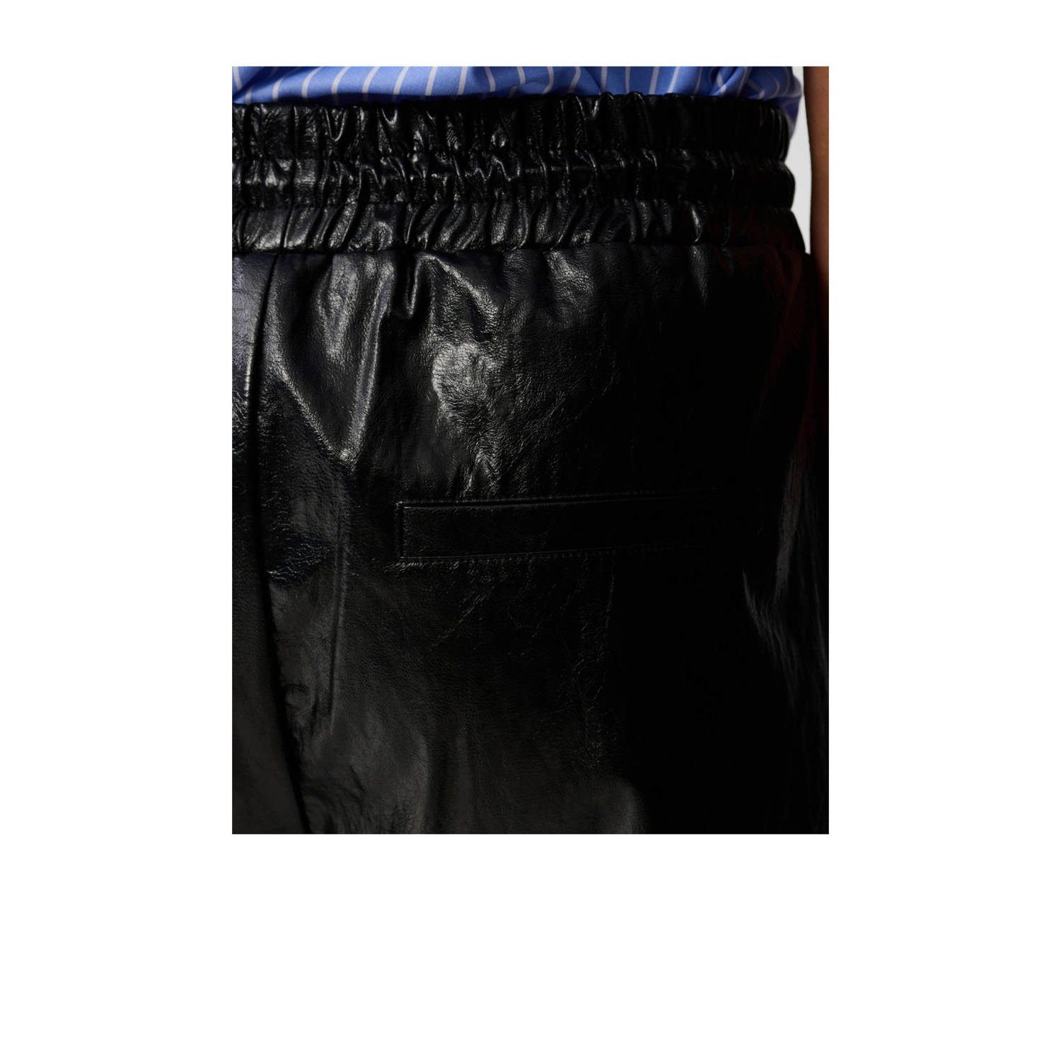 Shoeby imitatieleren barrel high waist coated broek zwart