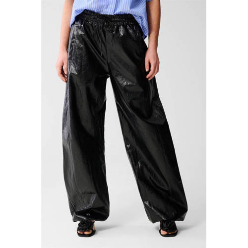 Shoeby imitatieleren barrel high waist coated broek zwart afbeelding