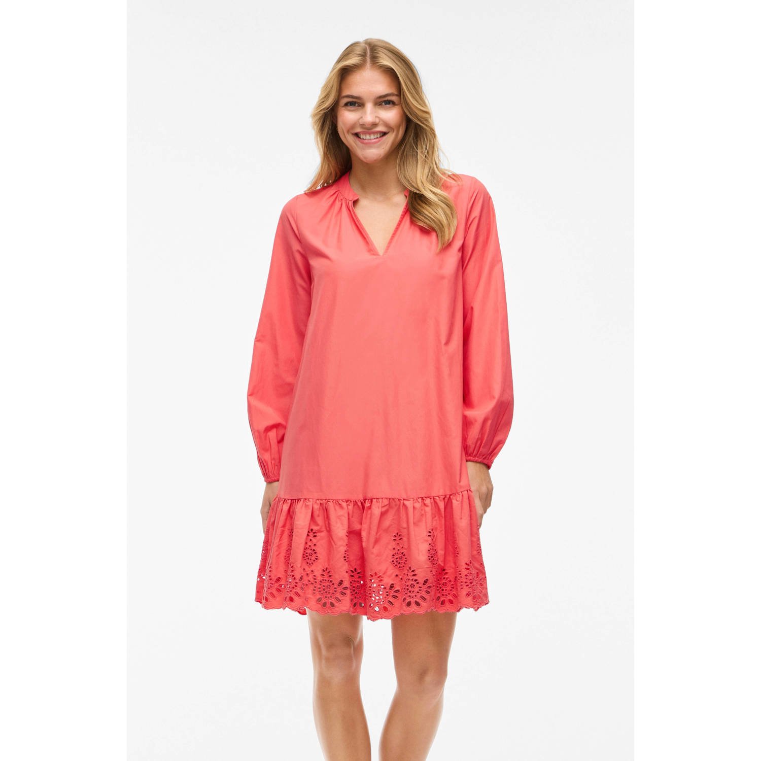 VILA zomerjurk broderie zalm