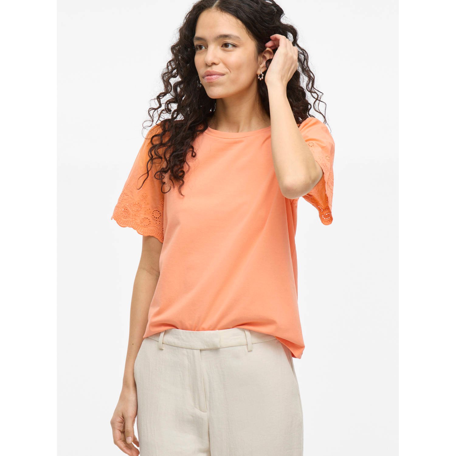 VILA T-shirt oranje broderie