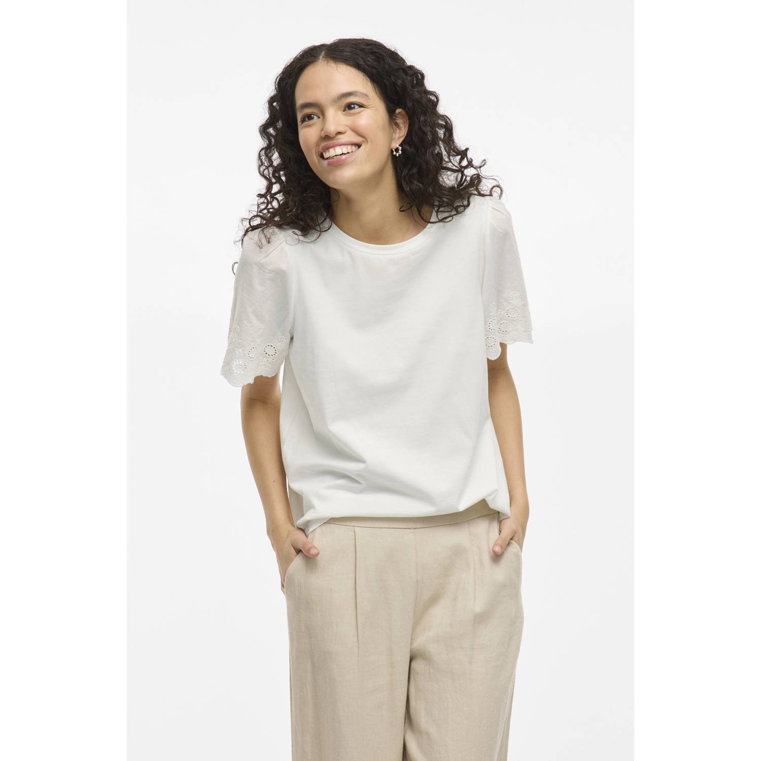 VILA T-shirt ecru broderie