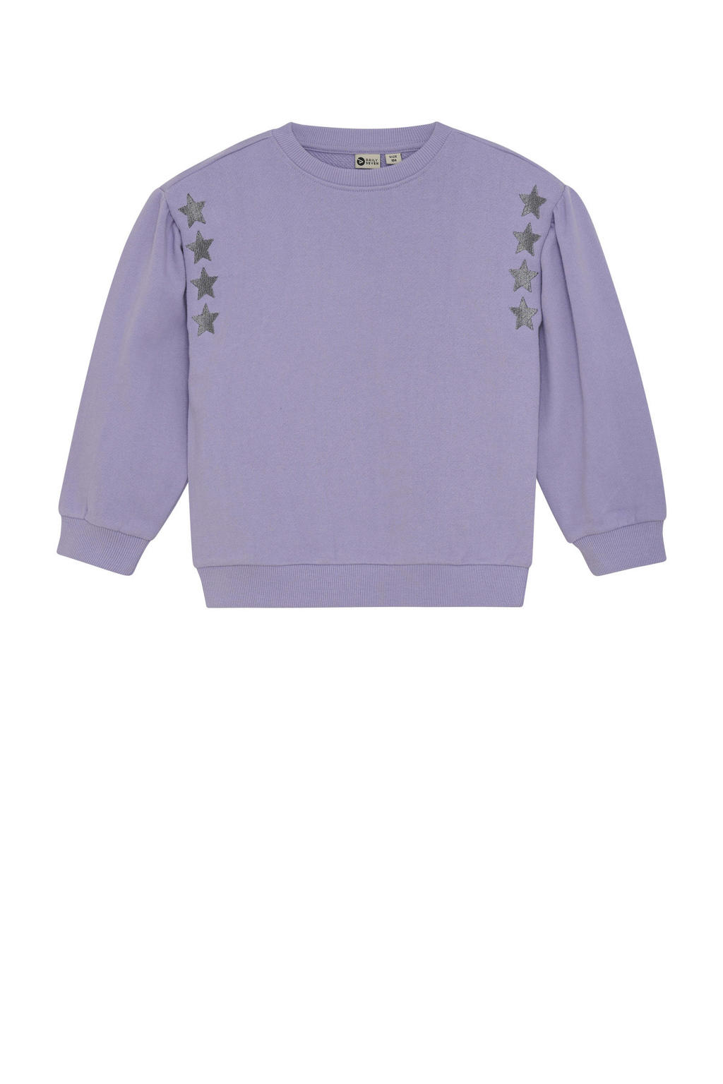 Lilakleurige meisjes Daily7 sweater van katoen met sterrenprint, lange mouwen, ronde hals, knoopsluiting en borduursels