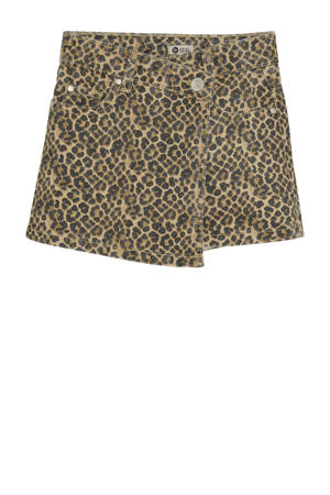 denim skort met panterprint bruin