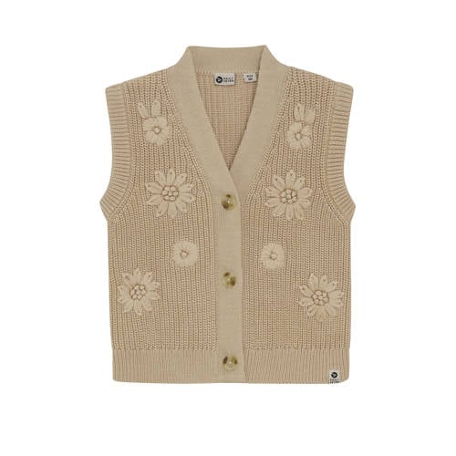 Daily7 gebloemde gilet lichtbruin gebreid afbeelding