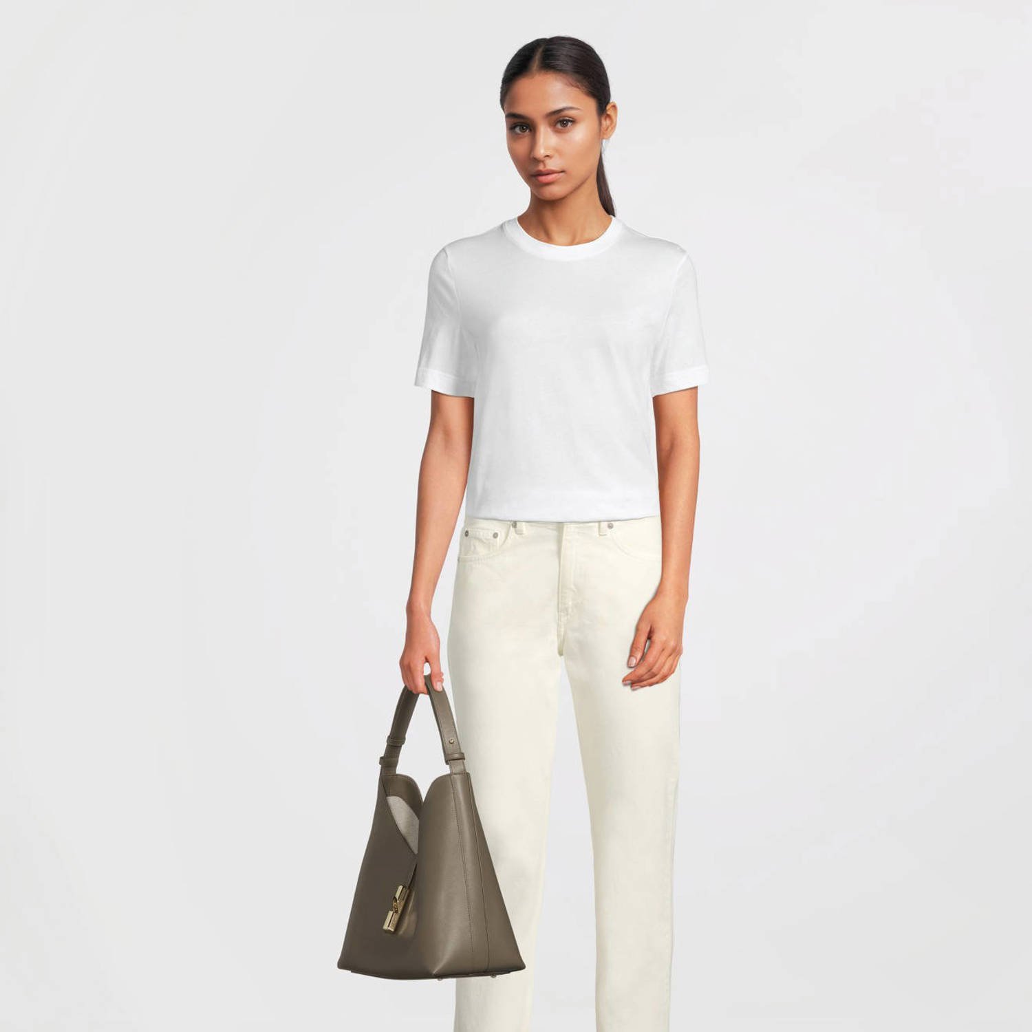 Furla leren schoudertas Goccia M olijfgroen