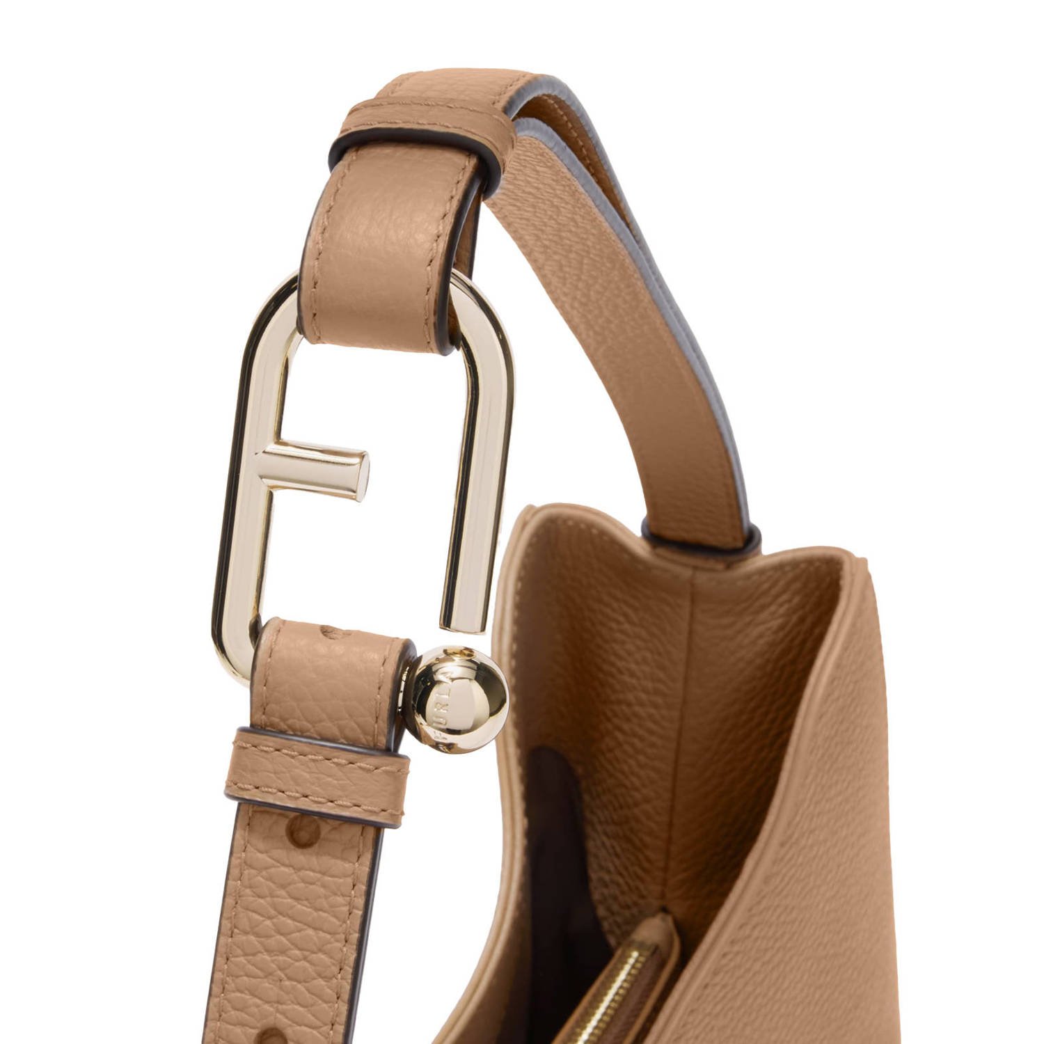 Furla leren schoudertas Nuvola L lichtbruin