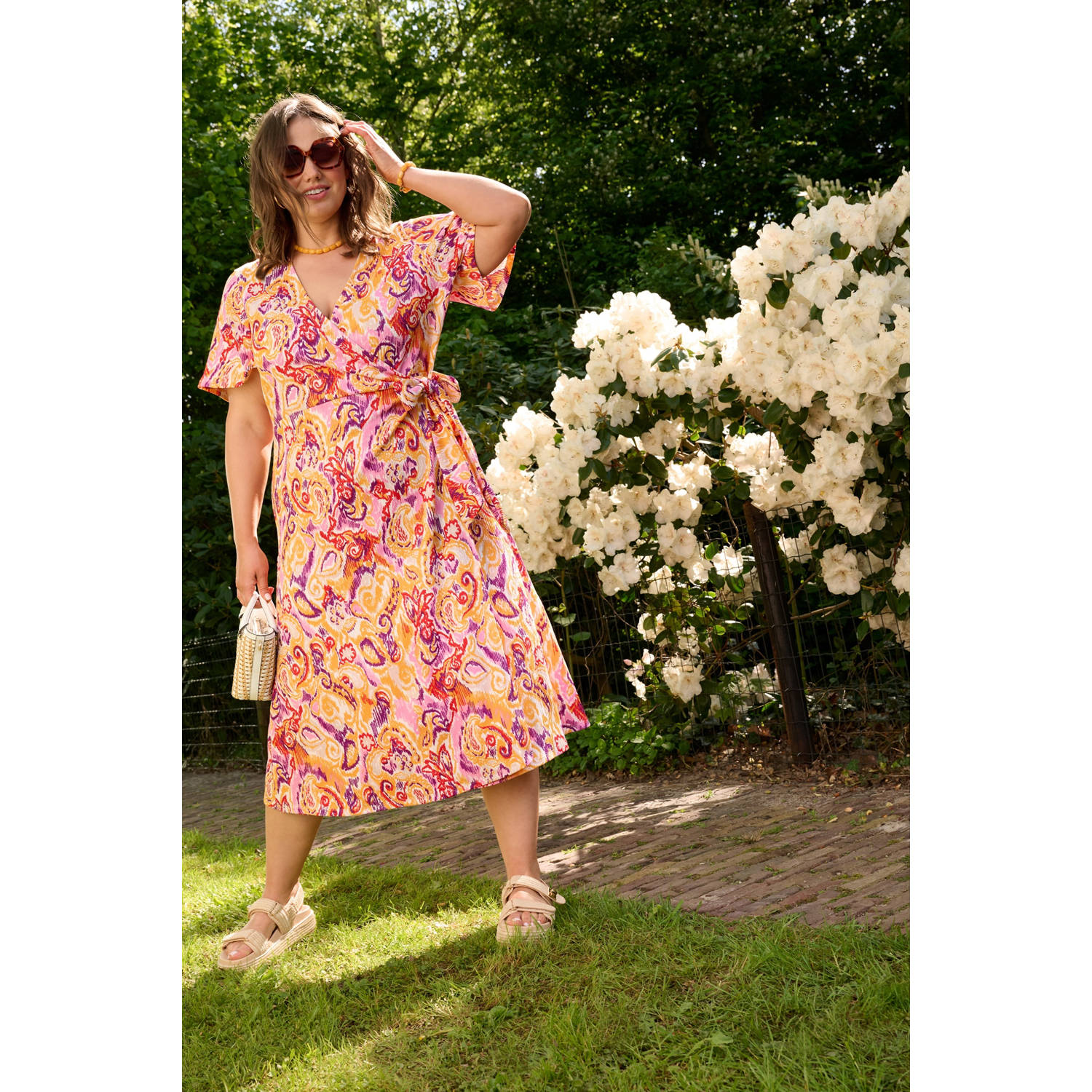 ONLY CARMAKOMA wikkel- overslagjurk roze