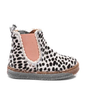 Siggi leren enkelboots met ponyhair wit/zwart/roze