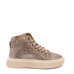 Debbie leren sneakers met zebraprint en glitters lichtbruin