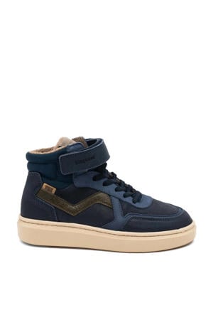 gevoerde leren sneakers donkerblauw