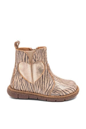 Maggie leren enkelboots met zebraprint en glitters rosé