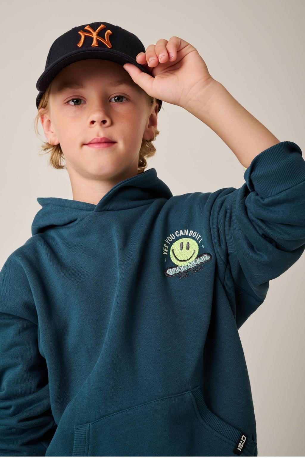 Donkergroene jongens Tumble 'n Dry hoodie van sweat materiaal met lange mouwen