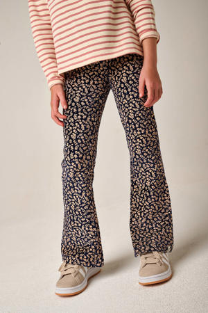 fluwelen flared gebloemde casual broek donkerblauw