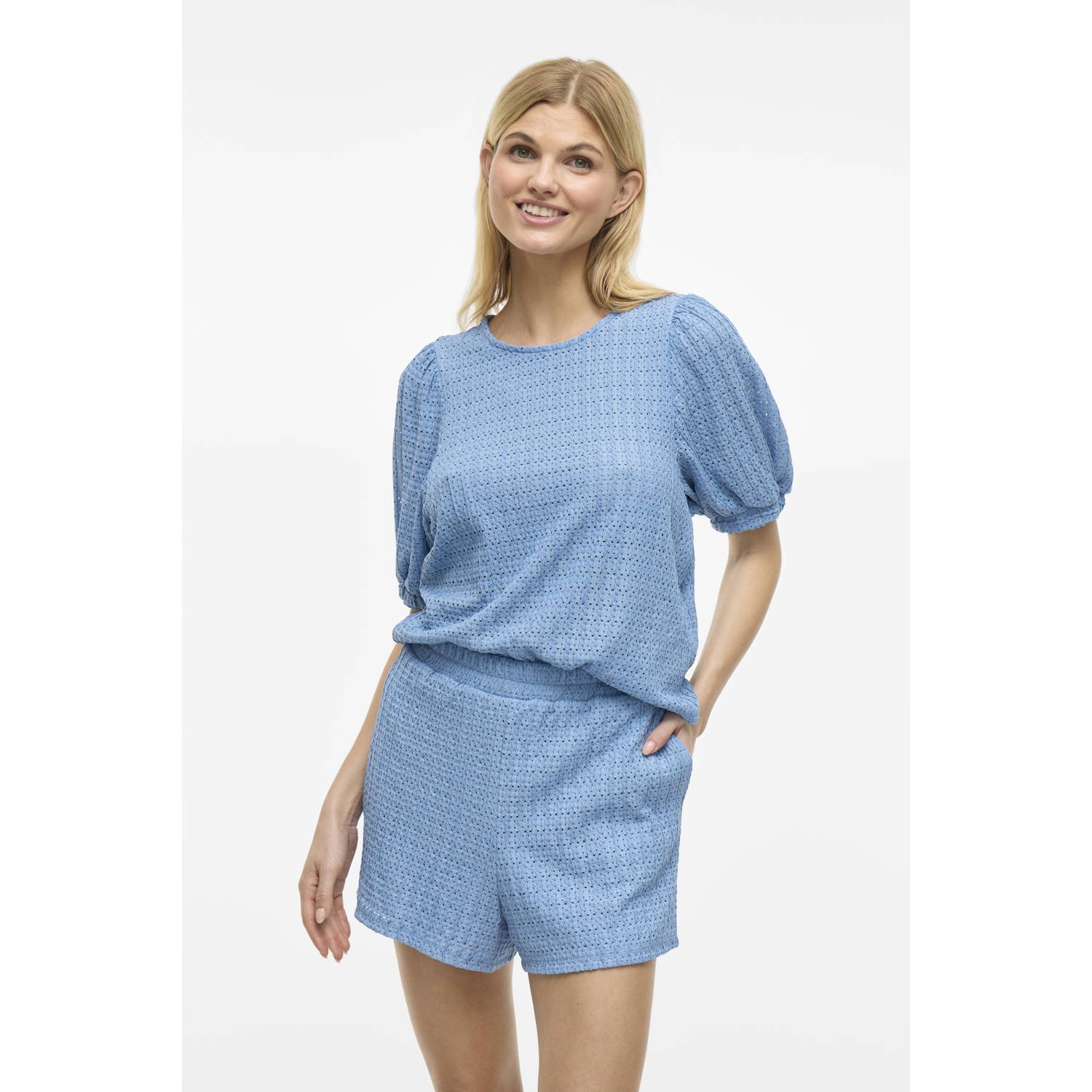 VILA top blauw gehaakt