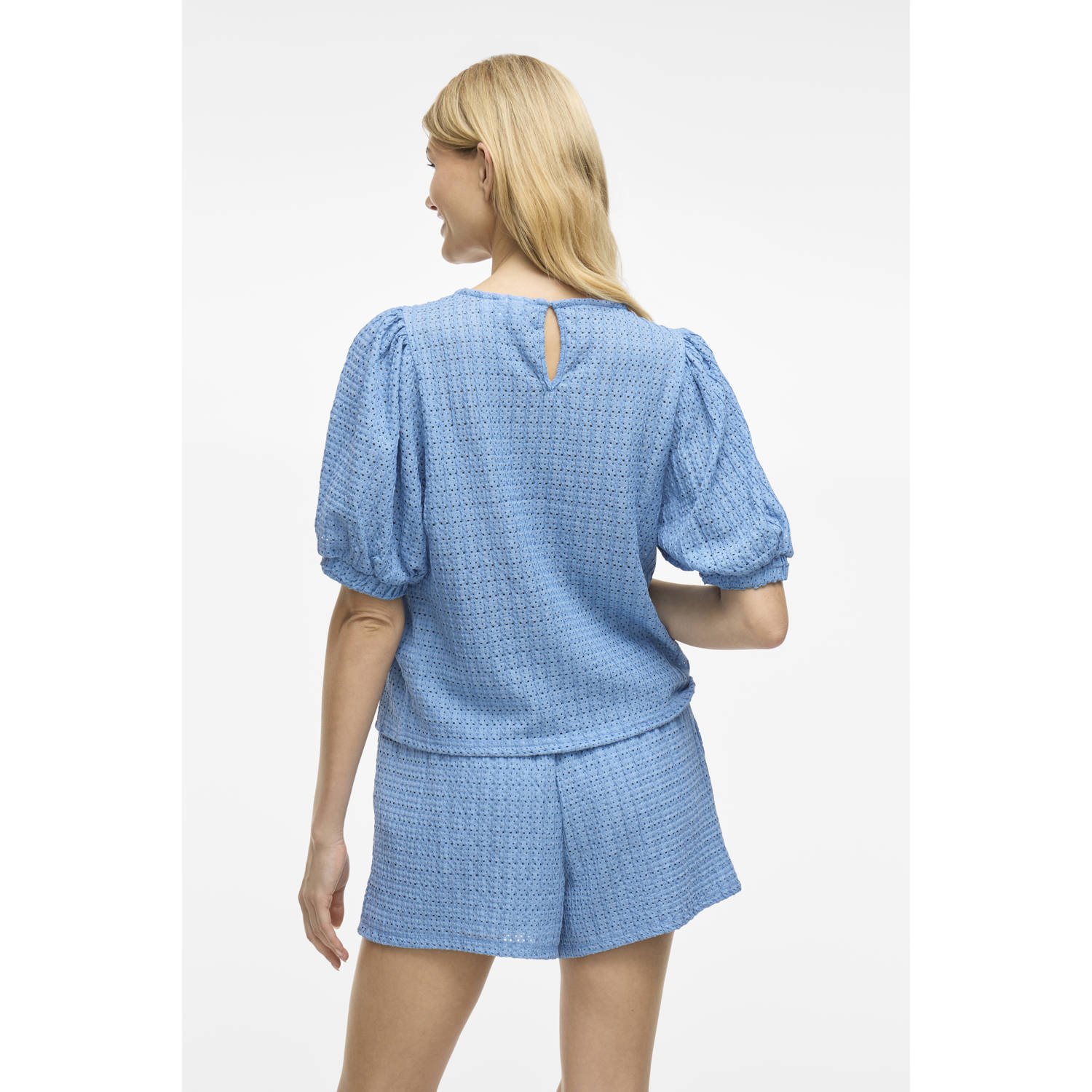 VILA top blauw gehaakt