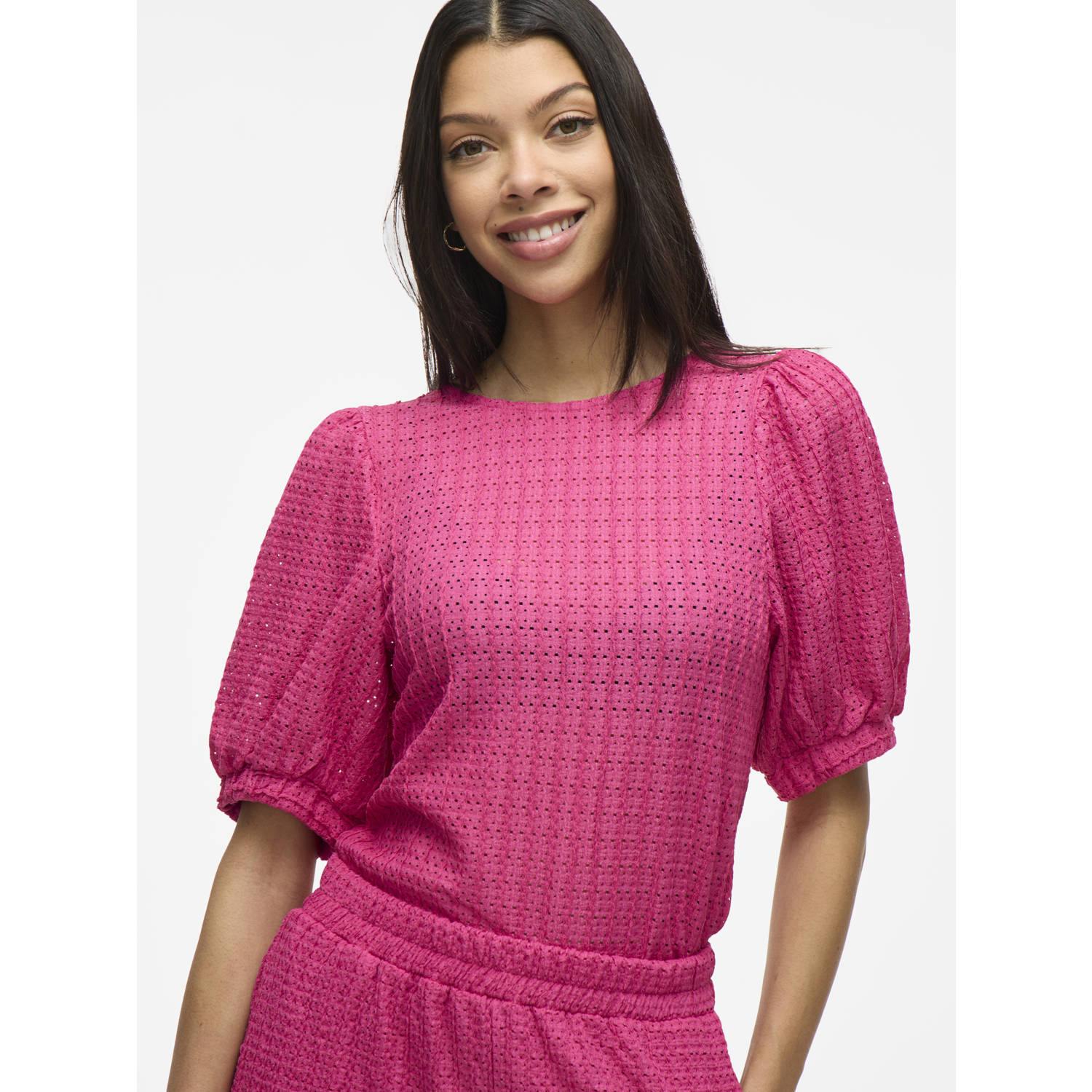 VILA top roze gehaakt