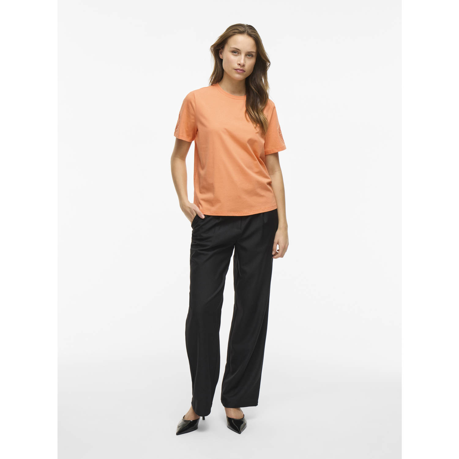 VILA T-shirt oranje broderie