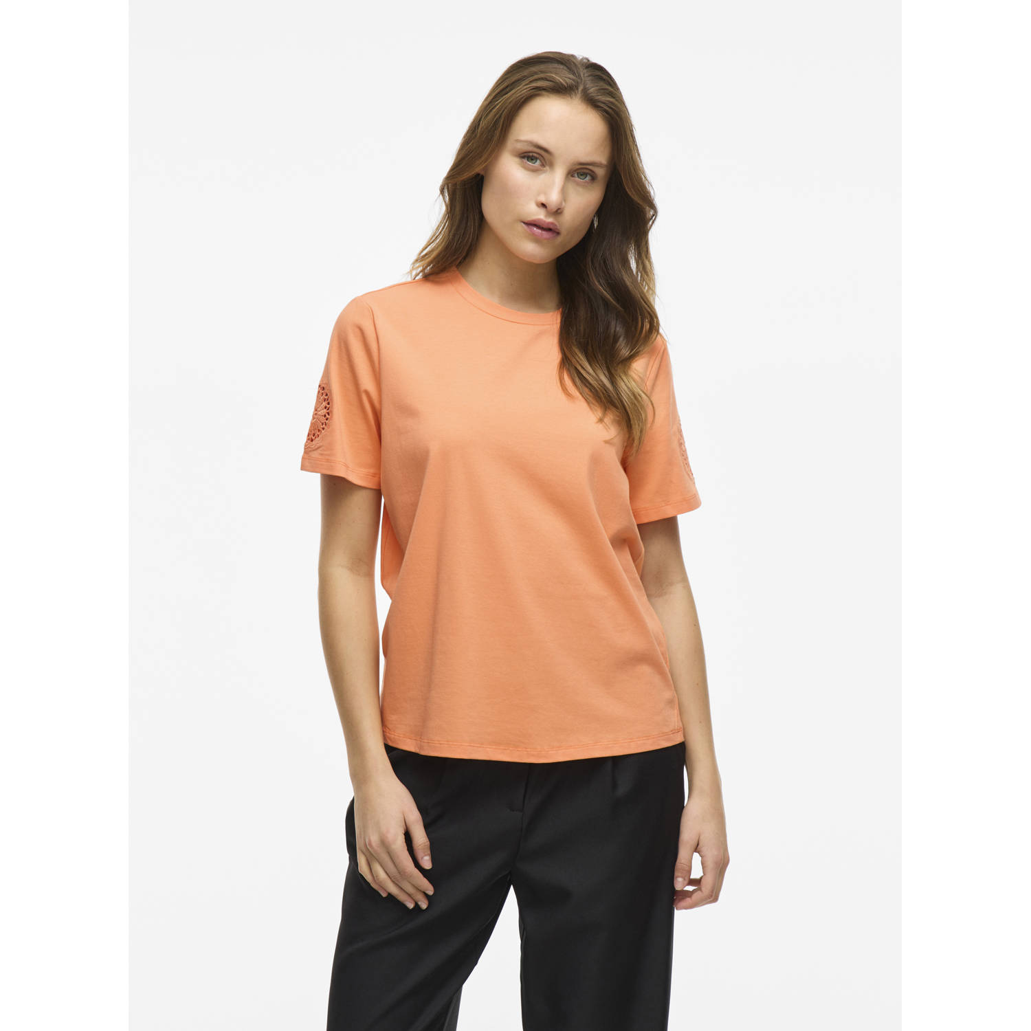 VILA T-shirt oranje broderie