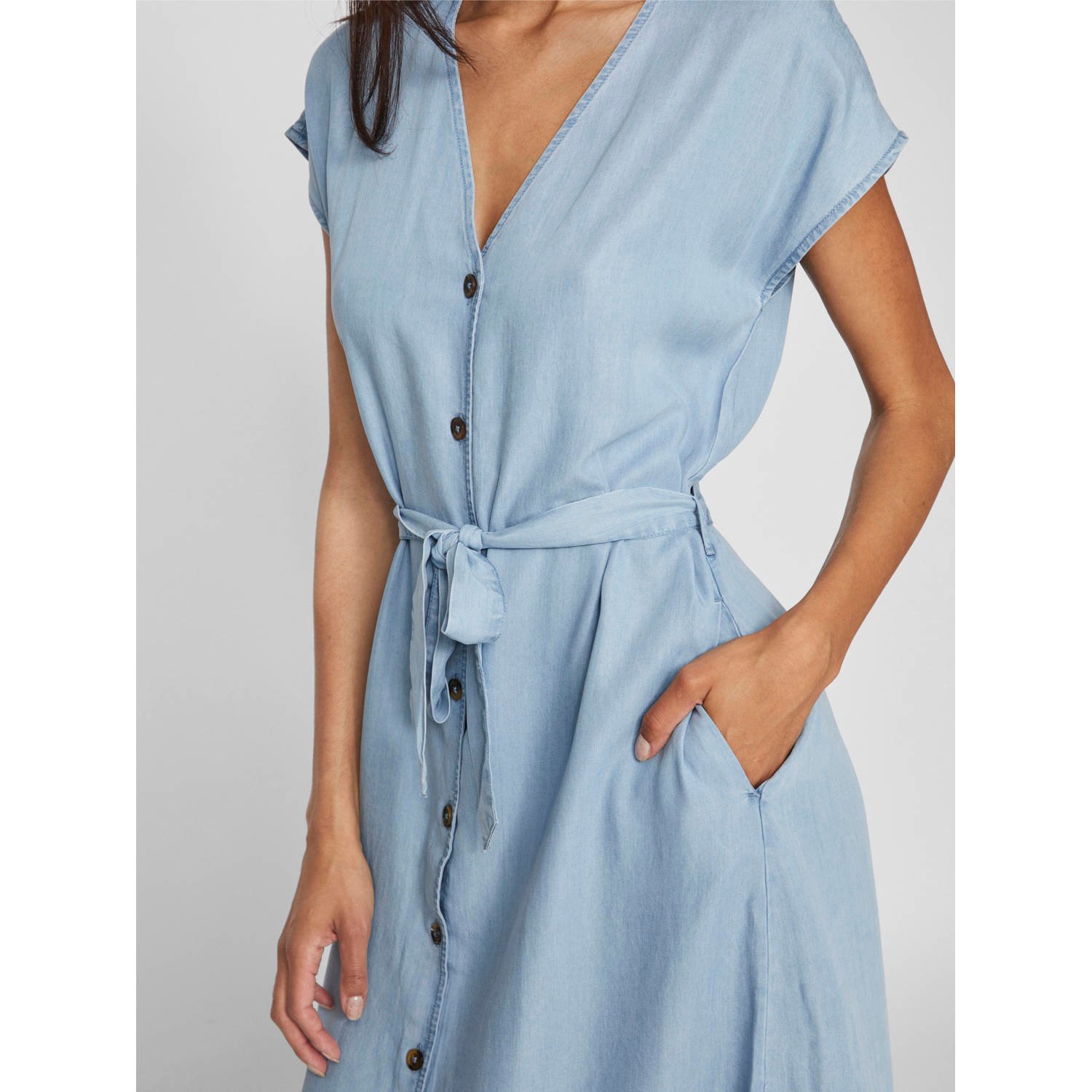 VILA denim blousejurk light blue denim