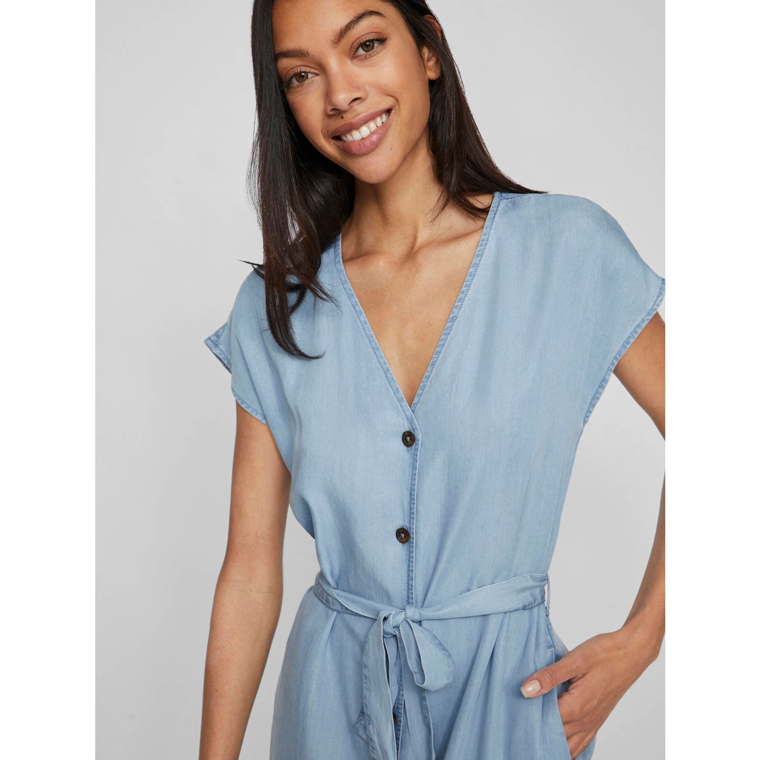 VILA denim blousejurk light blue denim