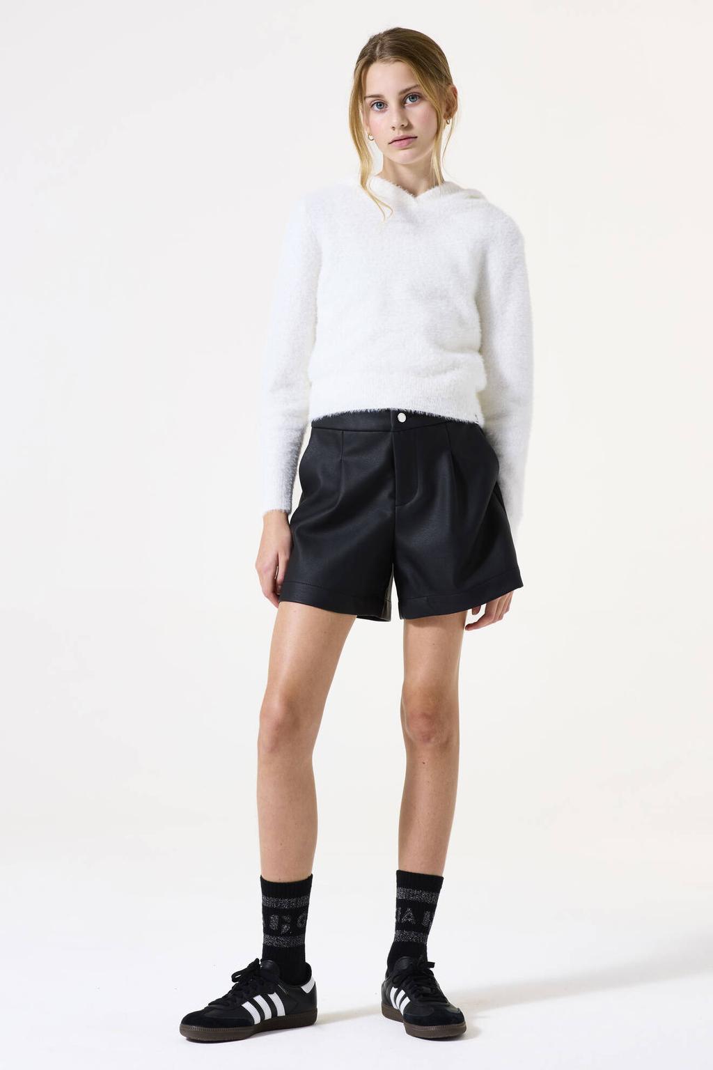 Witte meisjes Garcia sweater gebreid van polyamide met effen, lange mouwen en capuchon