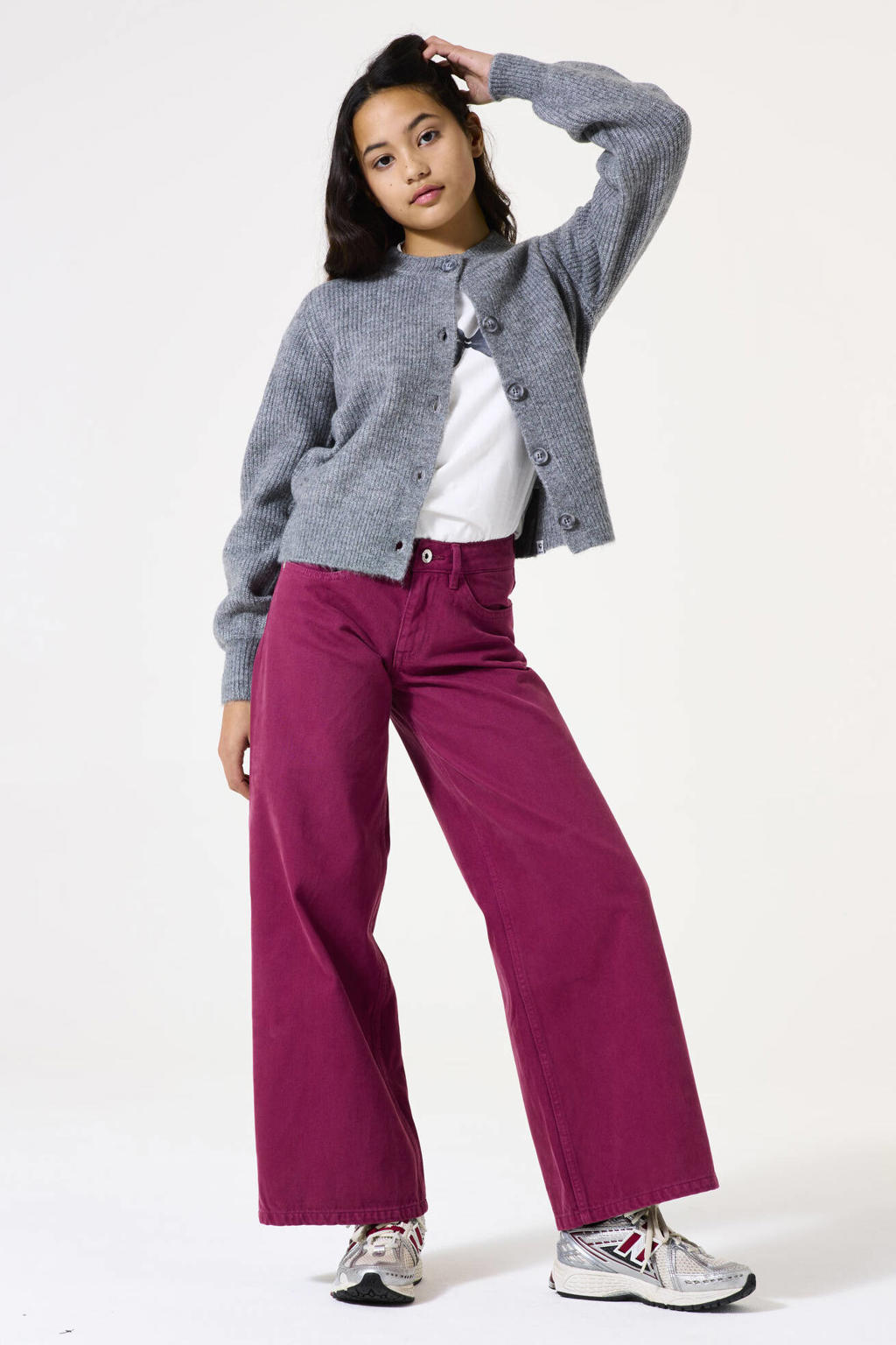 Fuchsia meisjes Garcia loose fit jeans roze van denim met effen